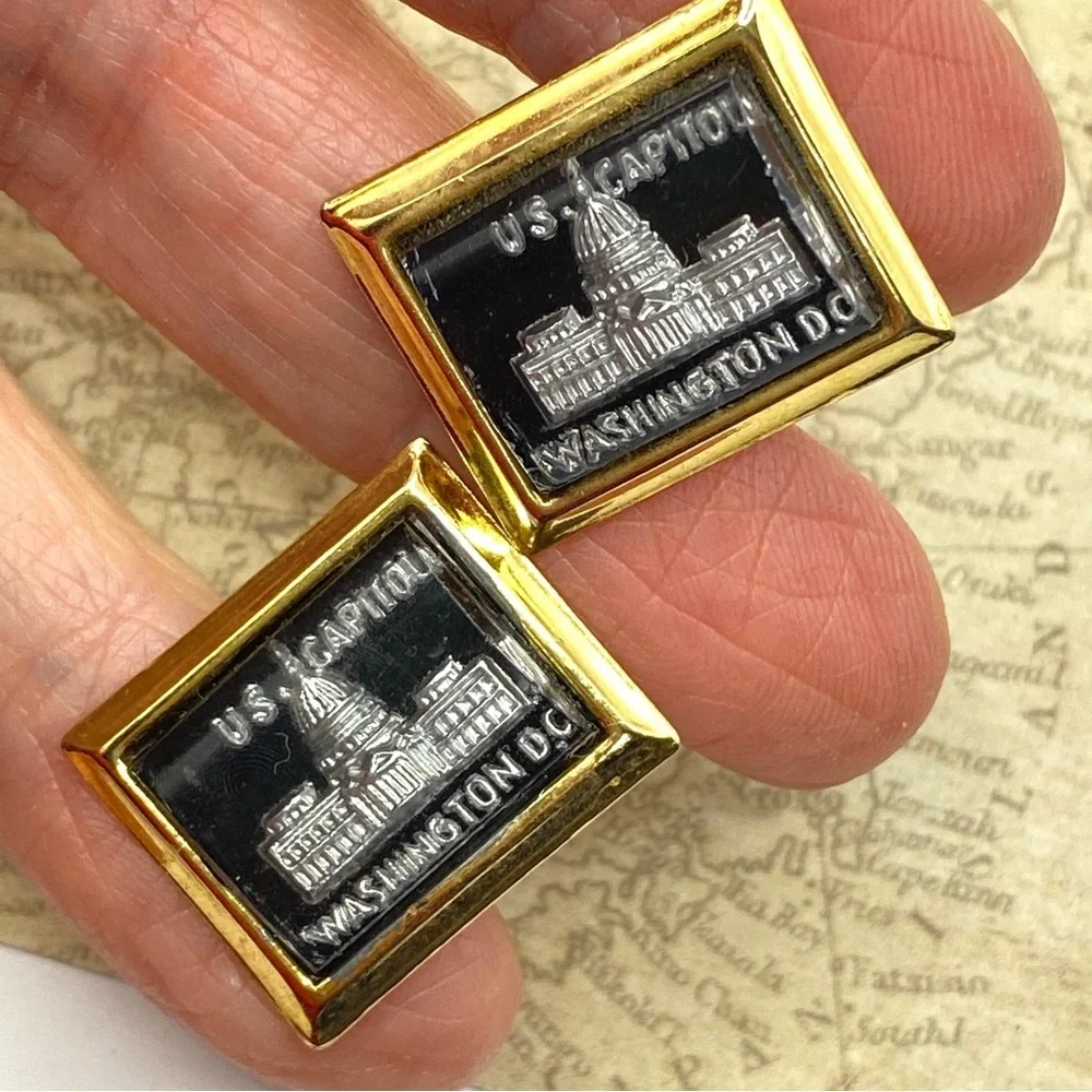 Vintage US Capital Cuff Links Black & Gold Washington DC